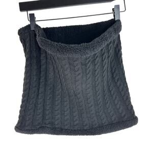 Black cable knit fleece lined neck warmer gaiter infinity scarf unisex